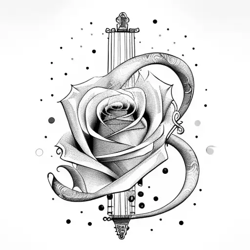 A Stylized Harp Guitar With A Vibrant Rainbow-colored Soundhole In The Shape Of A Rose