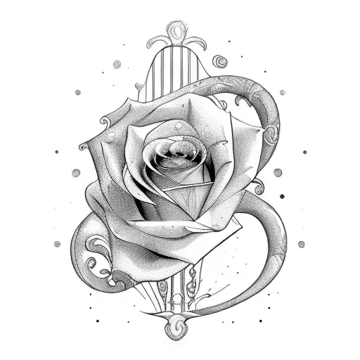 A Stylized Harp Guitar With A Vibrant Rainbow-colored Soundhole In The Shape Of A Rose