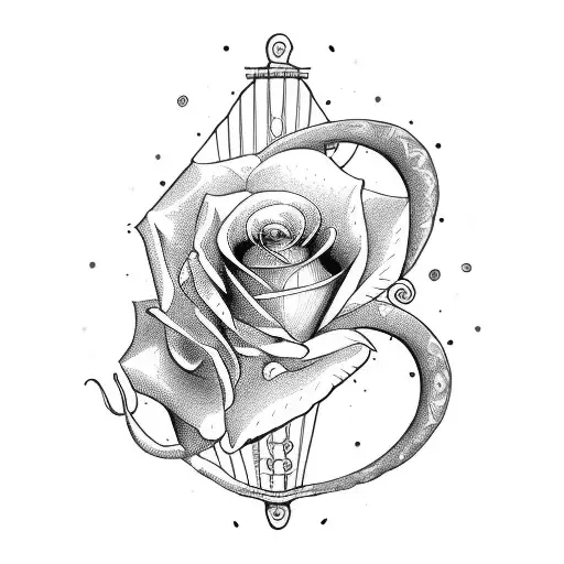 A Stylized Harp Guitar With A Vibrant Rainbow-colored Soundhole In The Shape Of A Rose