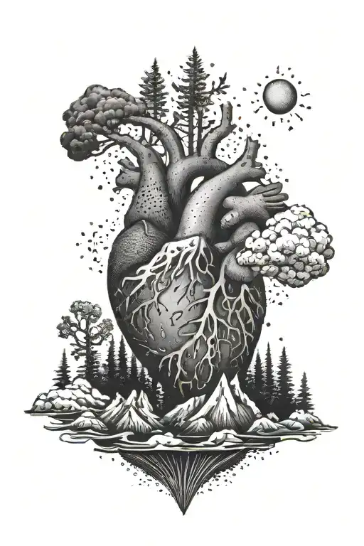 Mountain And Real Human Heart Made