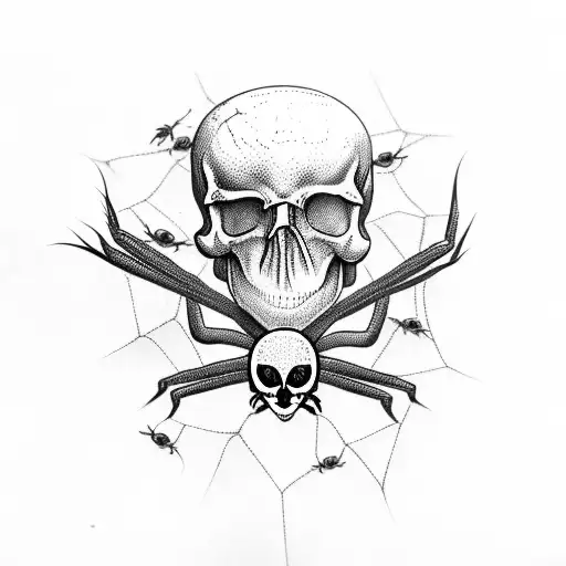 Spiders Hanging From Skull With Birds