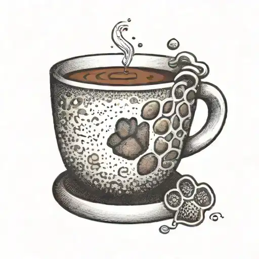 A Dotwork Tattoo Of A Coffee Cup With A Dog's Paw Print On The Side Tattoo