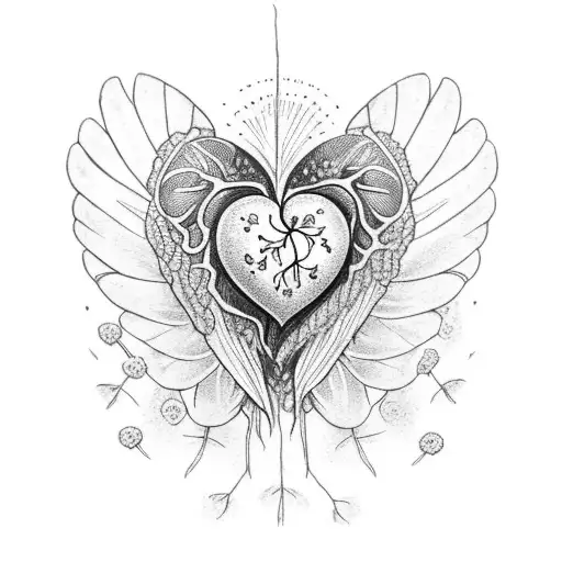 Baby Feet Inside Heart With Wings And Dandelions