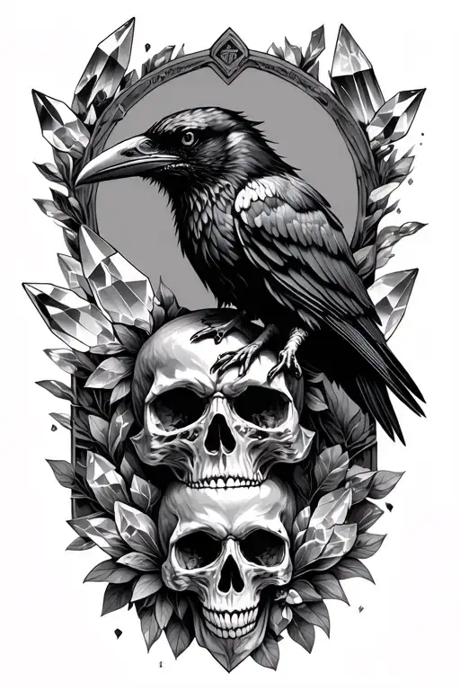 Raven And Crystals With Skull