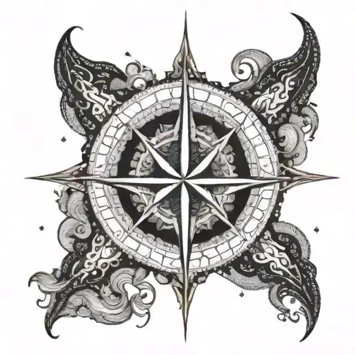 A Bold And Intricate Compass Rose Design Incorporating A Stingray Motif