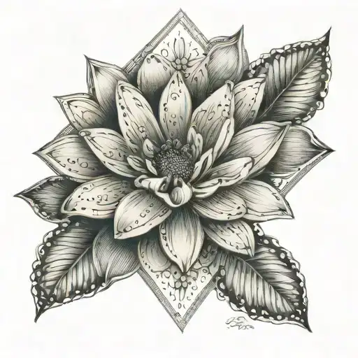 Daisy And Water Lily In Diamond Shape Surrounded