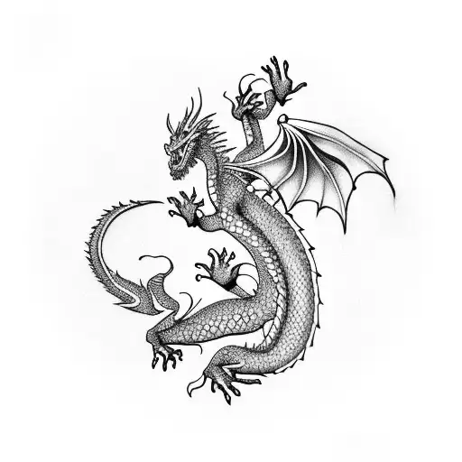 Dragon Flower In Dotwork Style