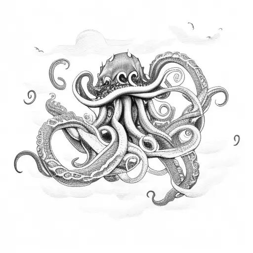 A Majestic Kraken Wrapping Its Tentacles Around A Vintage Ship Amidst A Stormy Sea