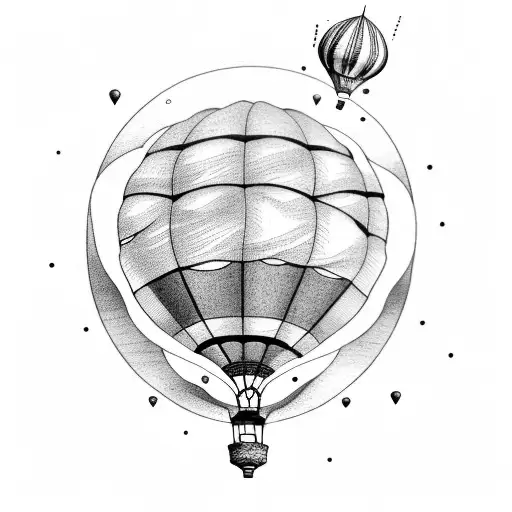 Waves And Hot Air Balloon With A Compass And Hourglass