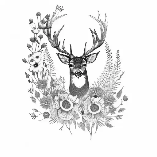 Deer Jumping In Wildflowers