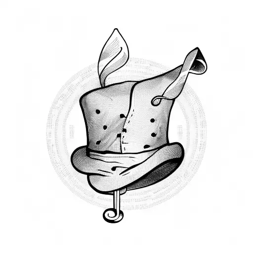 A Tattoo Of A Chef's Hat With Music Notes Swirling Around It In A Dotwork Style