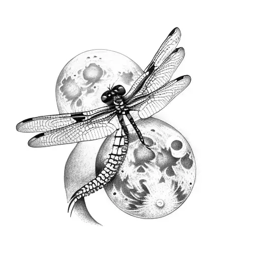 Two Dragonflies Infrount Of Full Moon