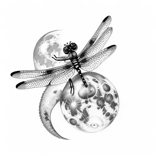 Dragonflies Infrount Of Full Moon