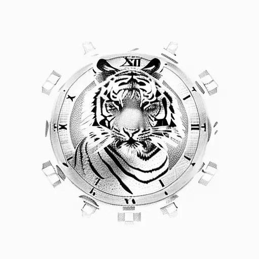 Tiger With Chess Pieces And A Clock