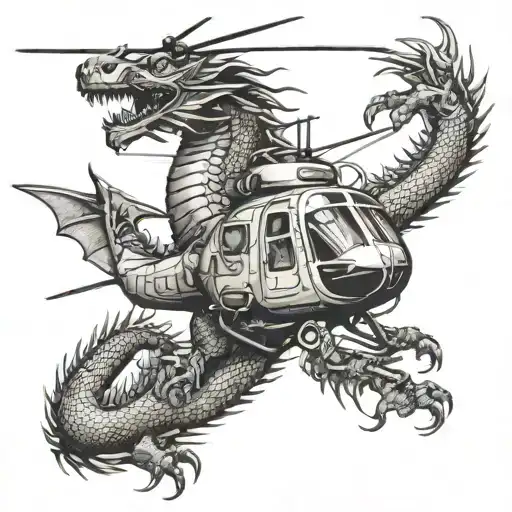 Japanese Dragon Holding A Military Helicopter