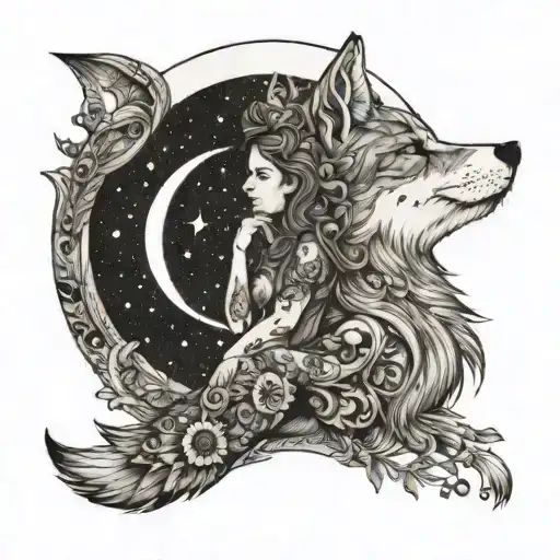 Woman With Fox And Moon With Chakras