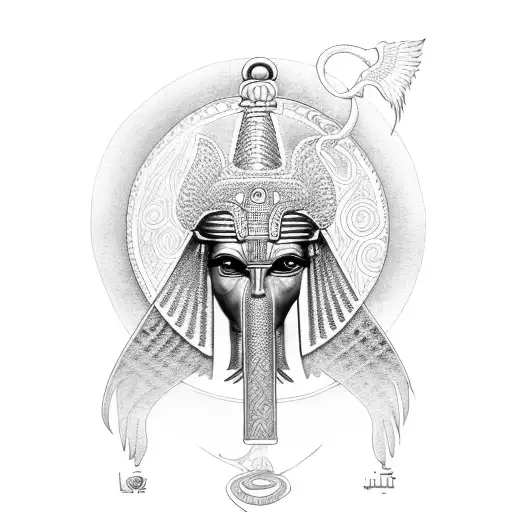 Ankh With Isis Goddess Wing And Eye Of Horus