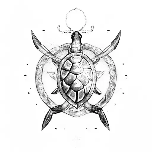 A Shellback Turtle With A Anchor Ingraved On Its Shell