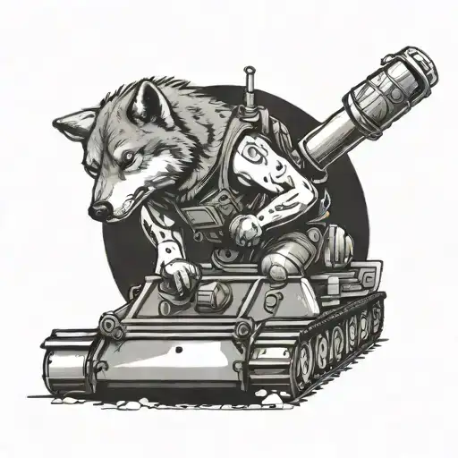 A Construction Worker Boxing With A Wolf In A Military Tank