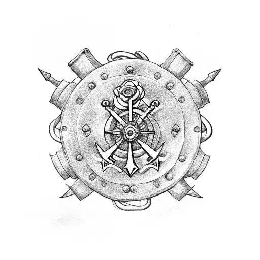 Anchor And Ship Wheel With Roses Inderneatj
