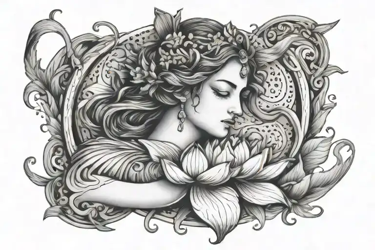 Lotus Flowers Intertwining Athena The Greek Goddess Looking Down At Atlas The Greek God Tattoo