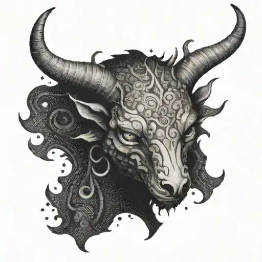 A Mythical Creature Embodying Both Darkness And Light In Dotwork Style