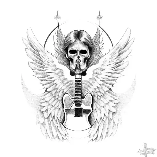 A Cross-shaped Guitar With Angel Wings