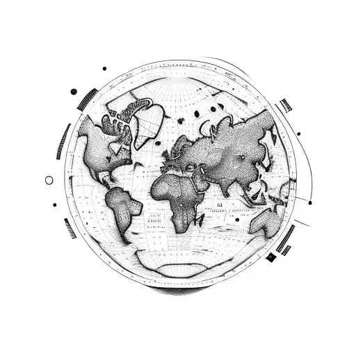 A Map Of The World With Musical Instruments Marking Significant Travel Destinations Tattoo