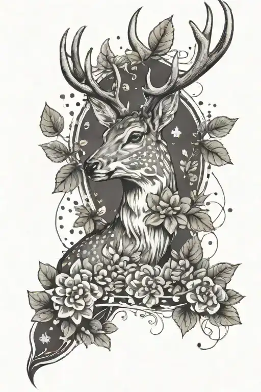 Forearm Tattoo Of A Male Deer Surrounded By Clovers Tattoo