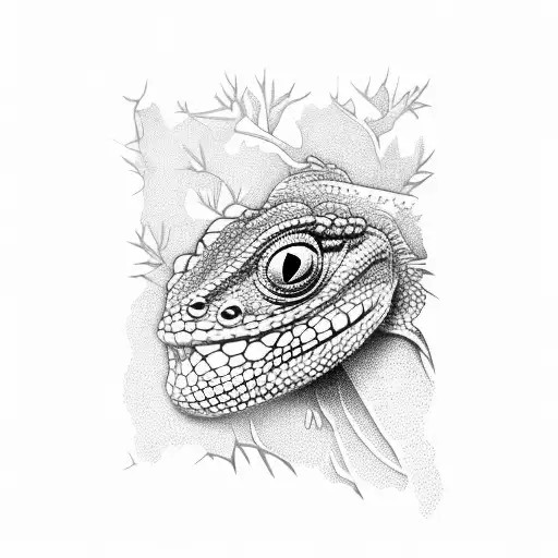 A Lizard Perched On A Tree Branch With The Universe Reflected In Its Eyes