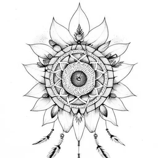 Half Moon Dream Catcher With Lotus Flower