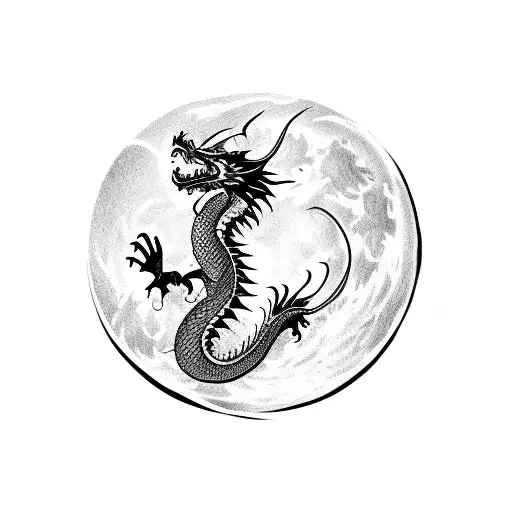 Dragon Silhouette Against A Full Moon