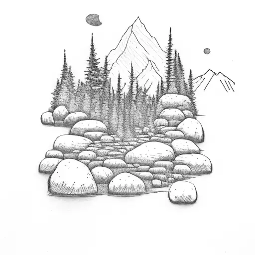 Mountain Scene With Trees And Flowers