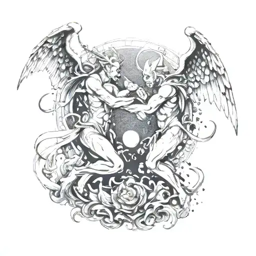 An Angel And Demon Fighting In A Dark Arts Inspired Scene