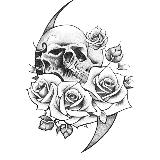 Knife With Roses Under The Moon