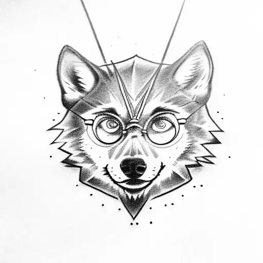 Harry Potter's Glasses And Lightning Bolt Scar Incorporated Into A Wolf Design