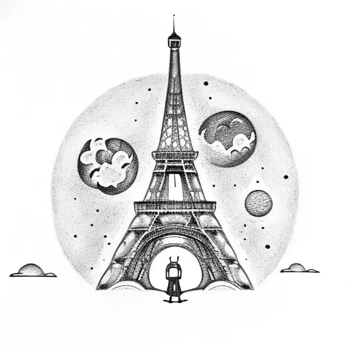 Eiffel Tower With Croissant As The Moon