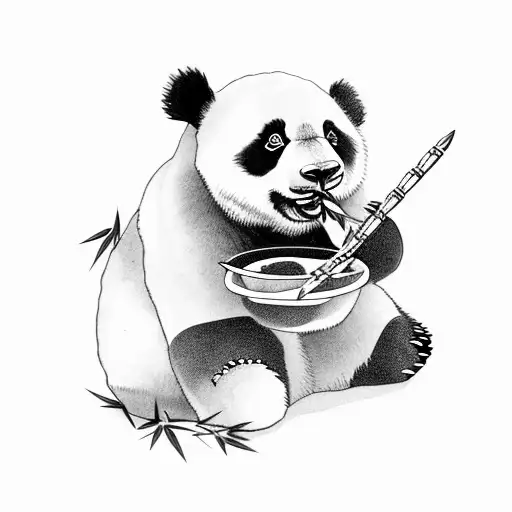 Panda Sitting Eating Bamboo