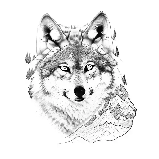One Wolf With A Mountain Scene