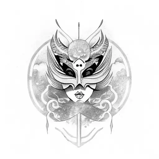 Geisha Wearing A Phoenix Mask