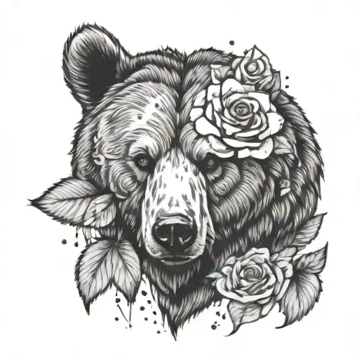 Bear Head With Roses