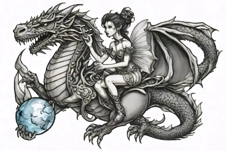 Fairy Holding A Moonstone While Riding A Dragon