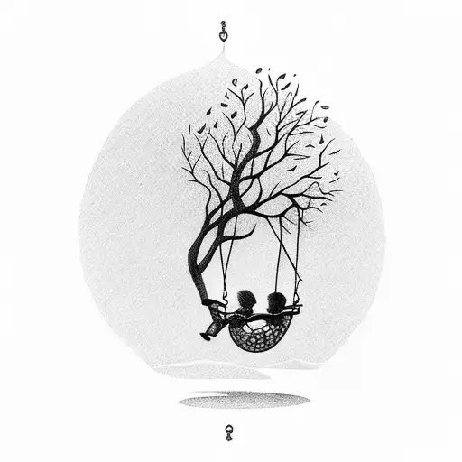 Child On Swing With Tree
