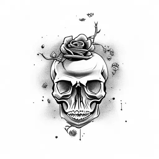 Skull With Roses And Hockey Stick