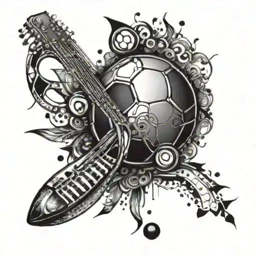 An Intricate Design Combining Musical Notes And Football Elements To Represent Your Passions Tattoo