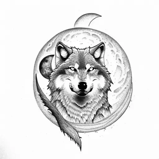 Wolf With Moon