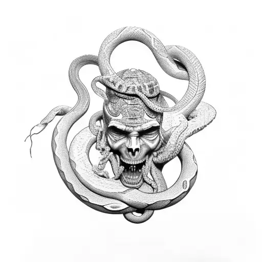 Tatoo Of Broken Homer Head Sculpture With A Snake Around It