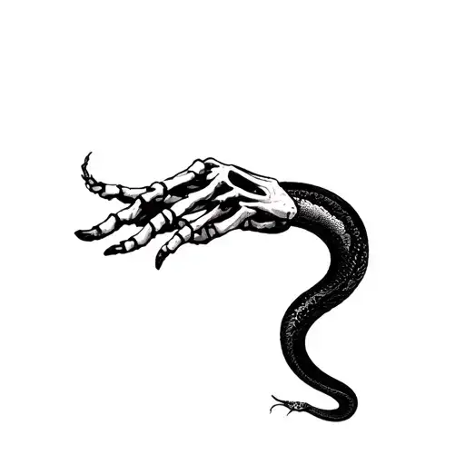 Memento Mori With A Skeletal Hand Surrounded By A Rather Dark Snake All Very Fine
