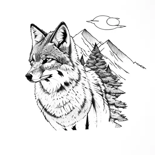 Mountain Scene With Coyote