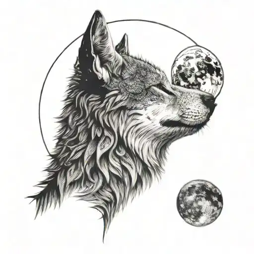 Cat And Wolf Howling At The Moon